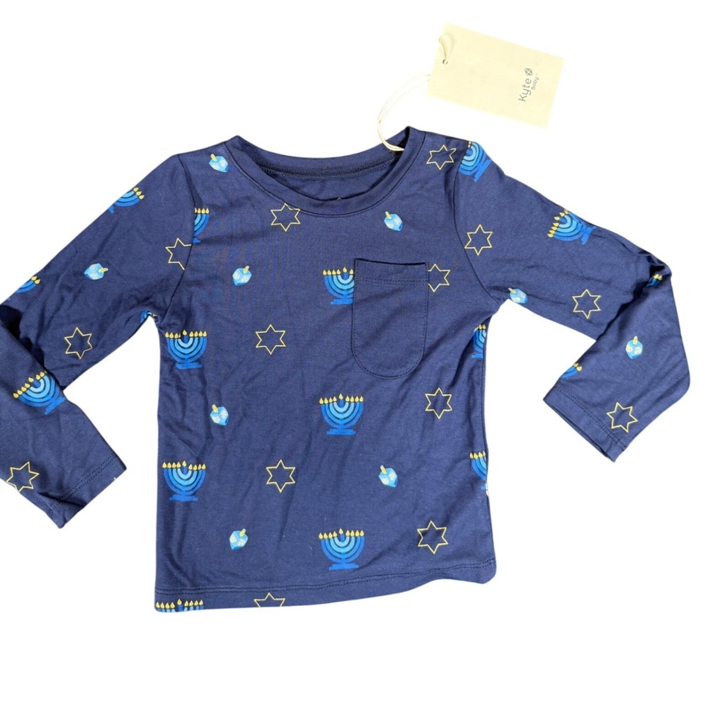 Kyte Baby Shirt Kids 18-24 Months Navy Blue Hanukkah Menorah Bamboo Rayon Tee